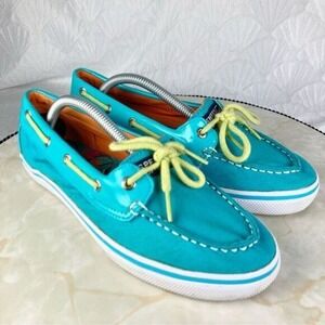 Sperry Biscayne 1 Eye Boat Shoes Girls Sz 5 Green Coastal Beach Casual Slip On